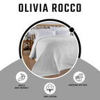 OLIVIA ROCCO Florian Checked Throw Blanket White 100% Cotton Bedspread For Sofa And Bed