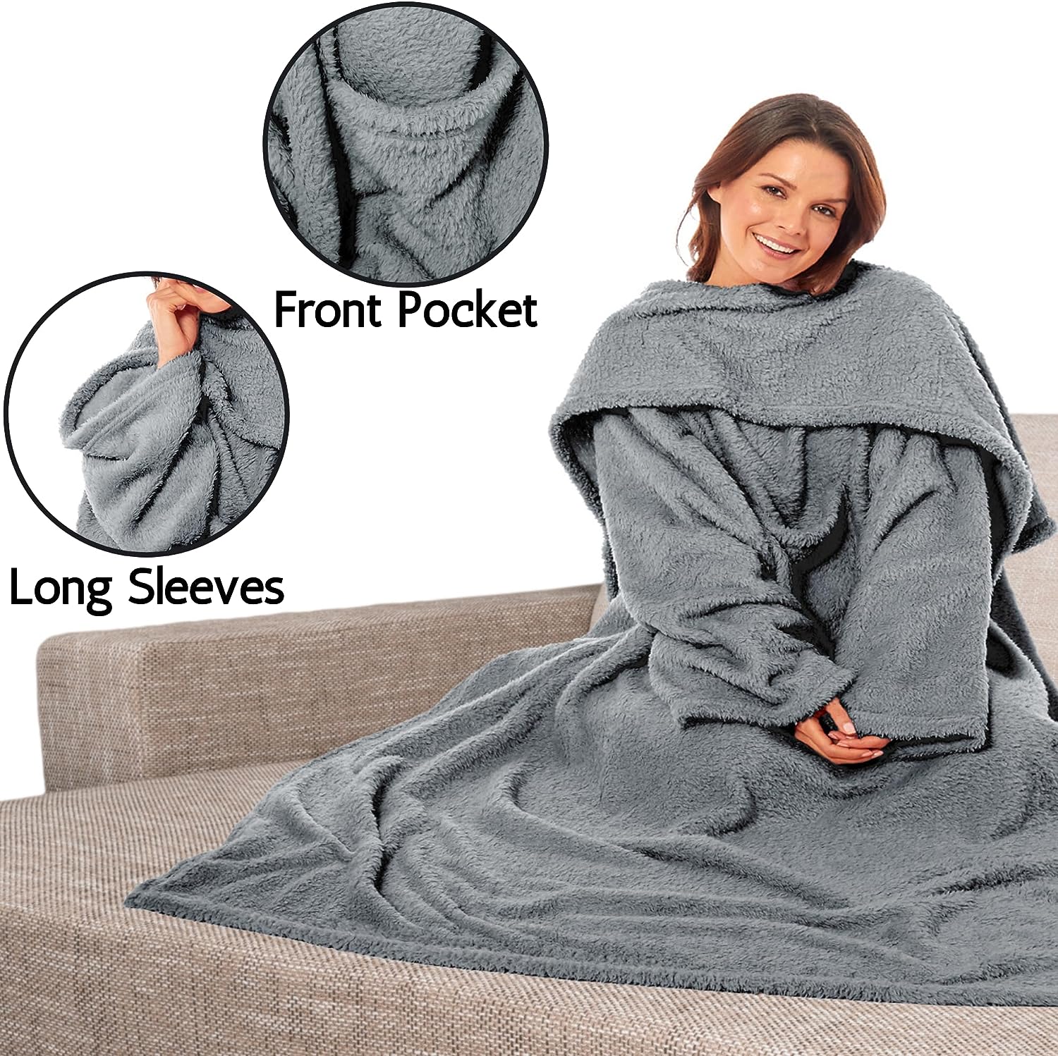 OLIVIA ROCCO Wearable TV Blanket With Sleeves And Pocket Ultra Soft Fleece 140x183