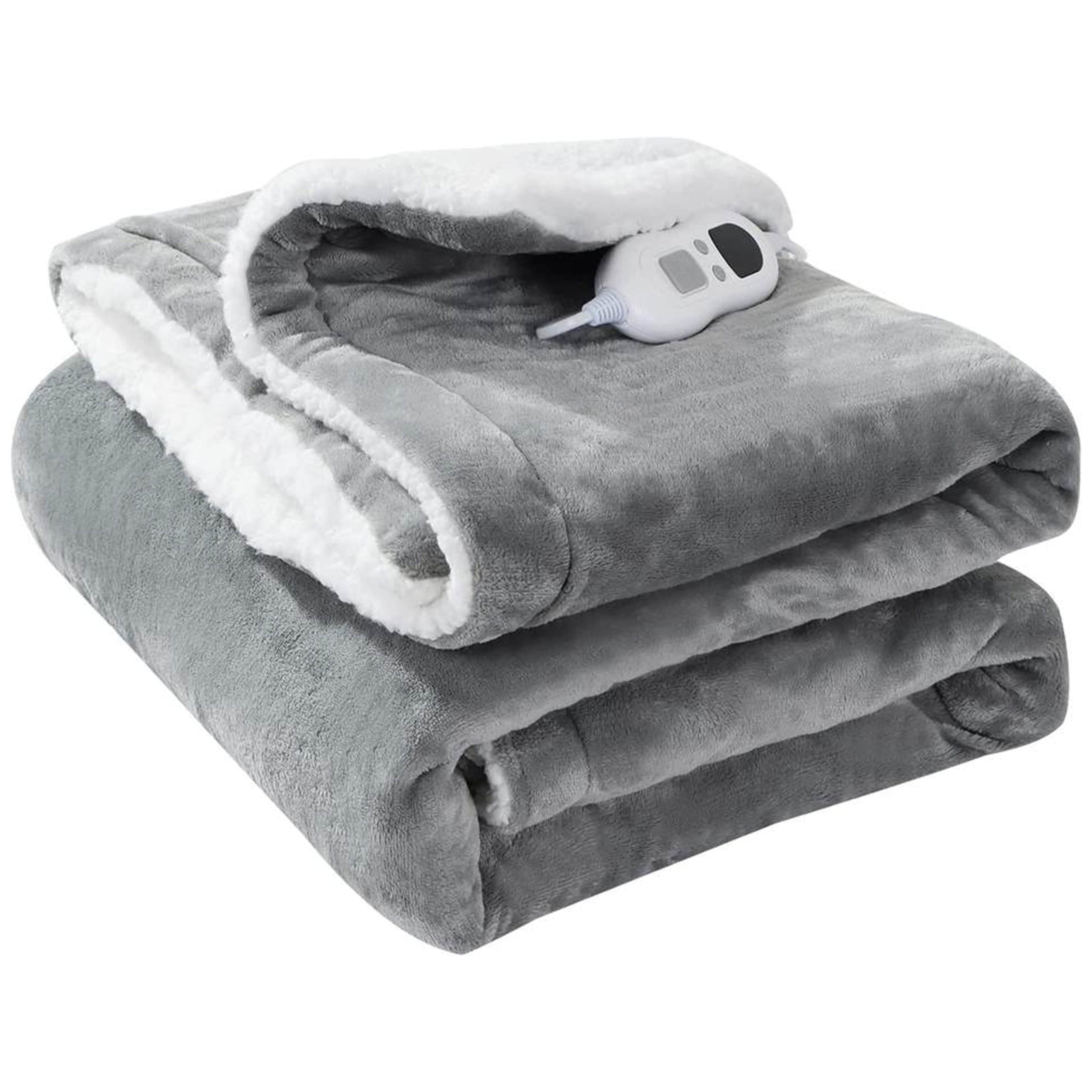 OLIVIA ROCCO Double Layer Electric Heated Throw Blanket Grey With Adjustable Heat