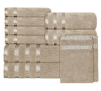 OLIVIA ROCCO Belmont Viscose Stripe Beige Towels 100% Cotton Hotel Quality Bath Towels