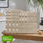 OLIVIA ROCCO Belmont Viscose Stripe Beige Towels 100% Cotton Hotel Quality Bath Towels