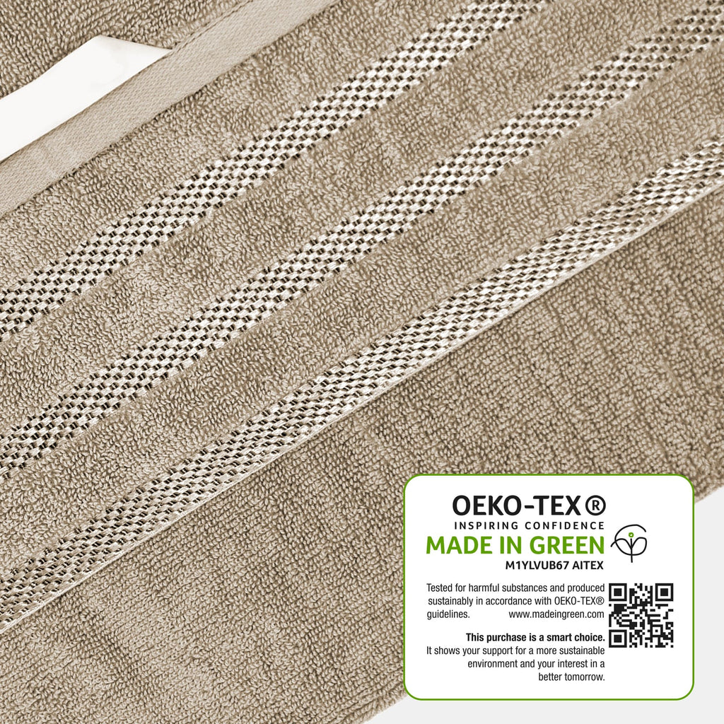 OLIVIA ROCCO Belmont Viscose Stripe Beige Towels 100% Cotton Hotel Quality Bath Towels