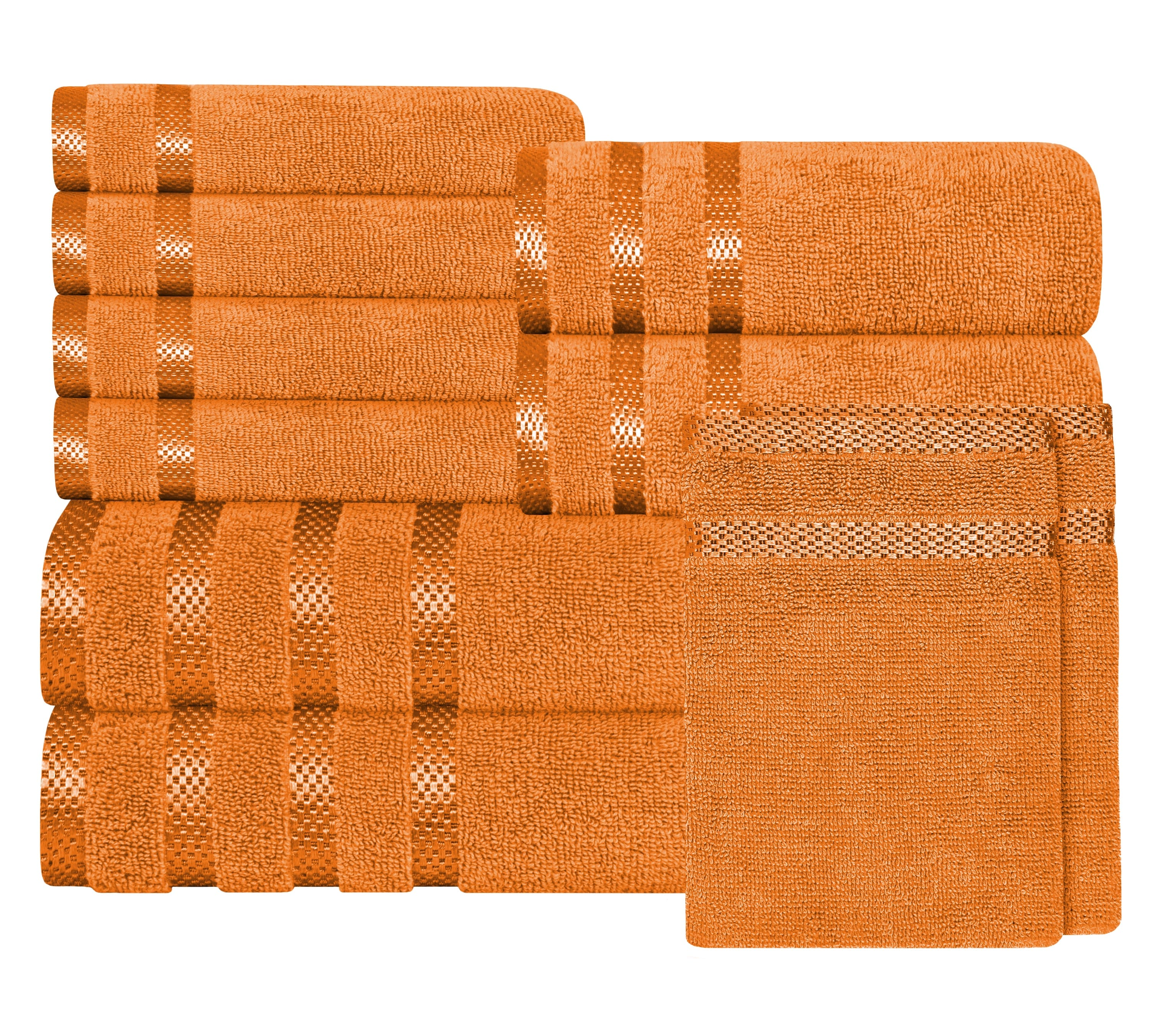 OLIVIA ROCCO Belmont Viscose Stripe Orange Towels 100% Cotton Hotel Quality Bath Towels