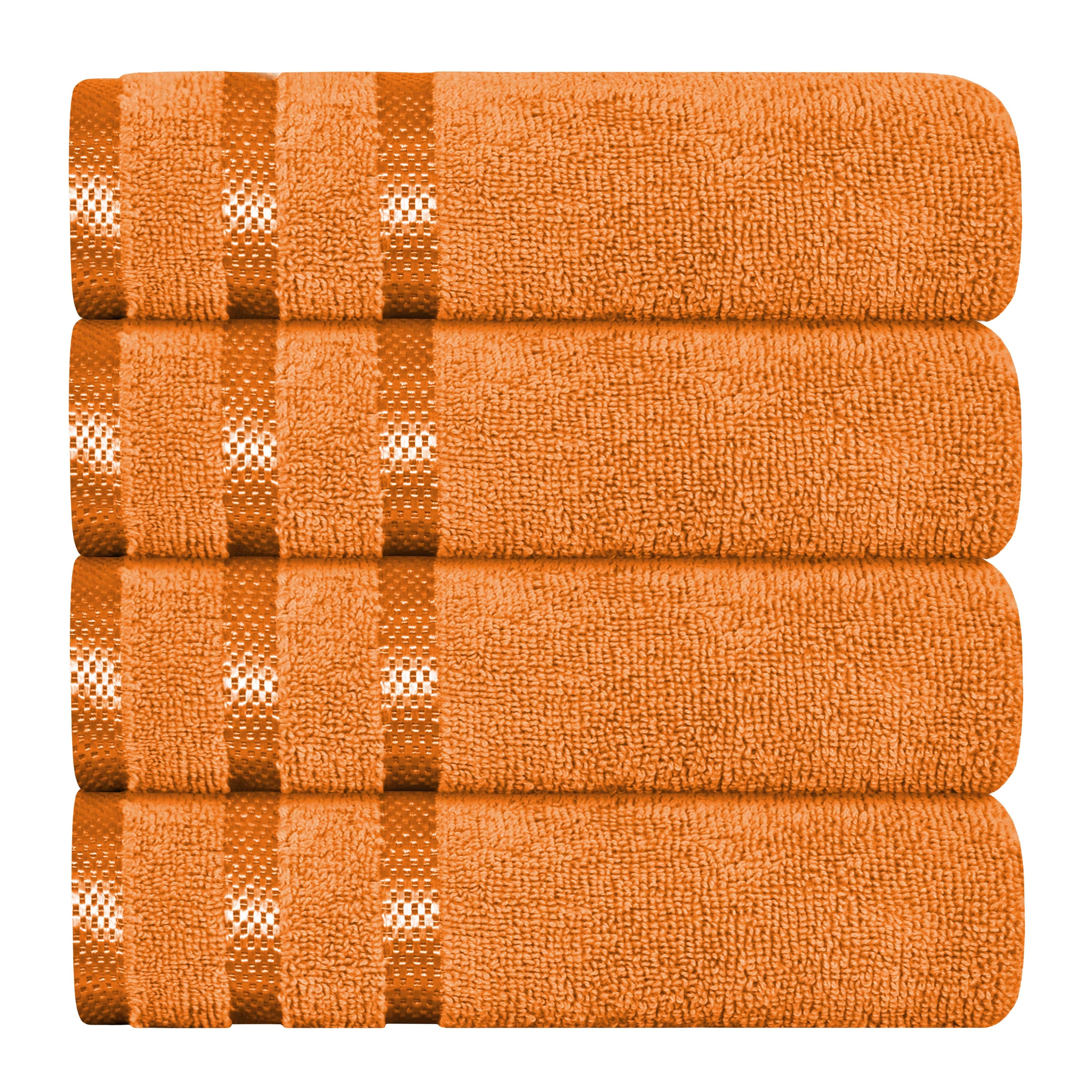 OLIVIA ROCCO Belmont Viscose Stripe Orange Towels 100% Cotton Hotel Quality Bath Towels