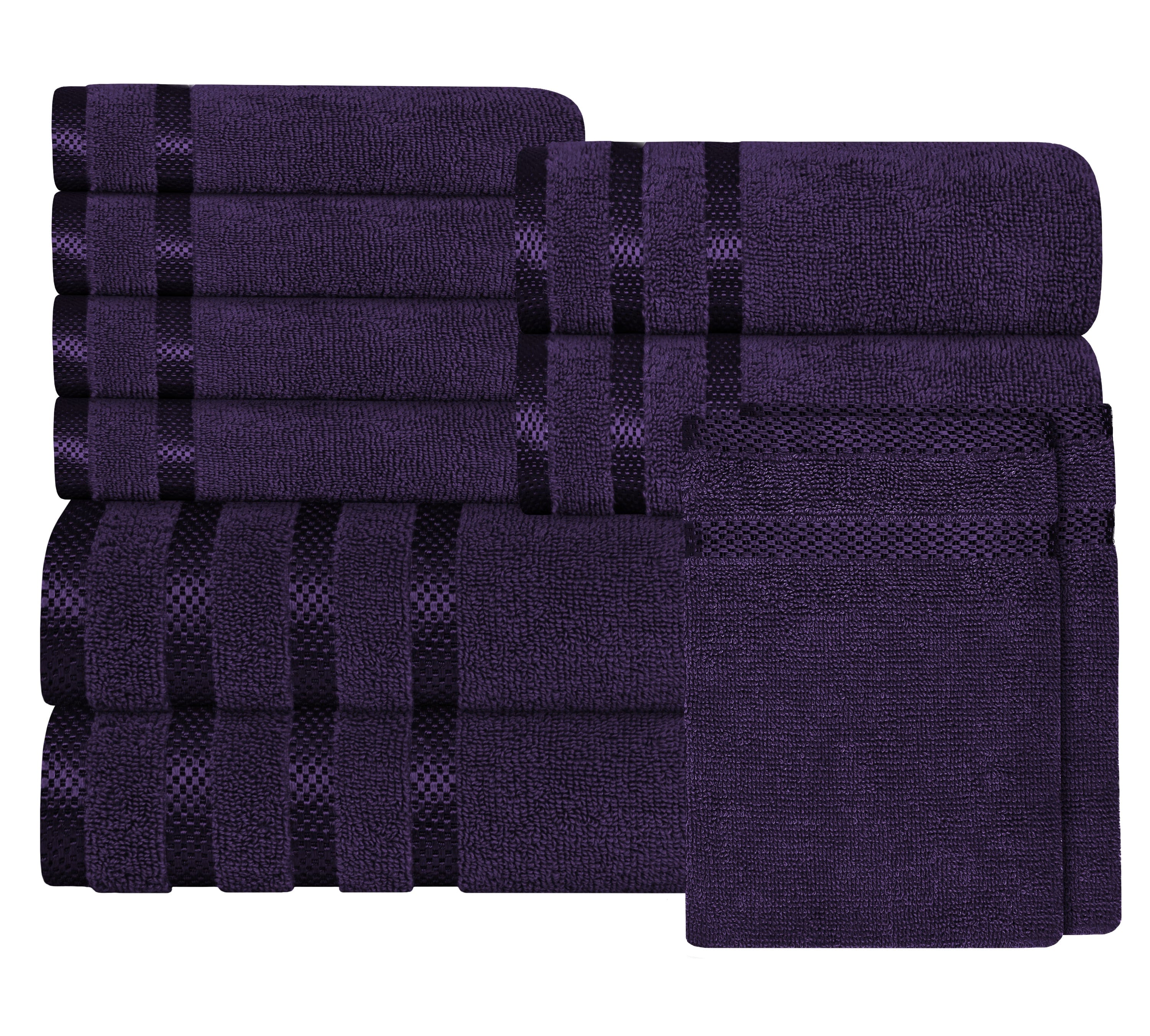 OLIVIA ROCCO Belmont Viscose Stripe Purple Towels 100% Cotton Hotel Quality Bath Towels