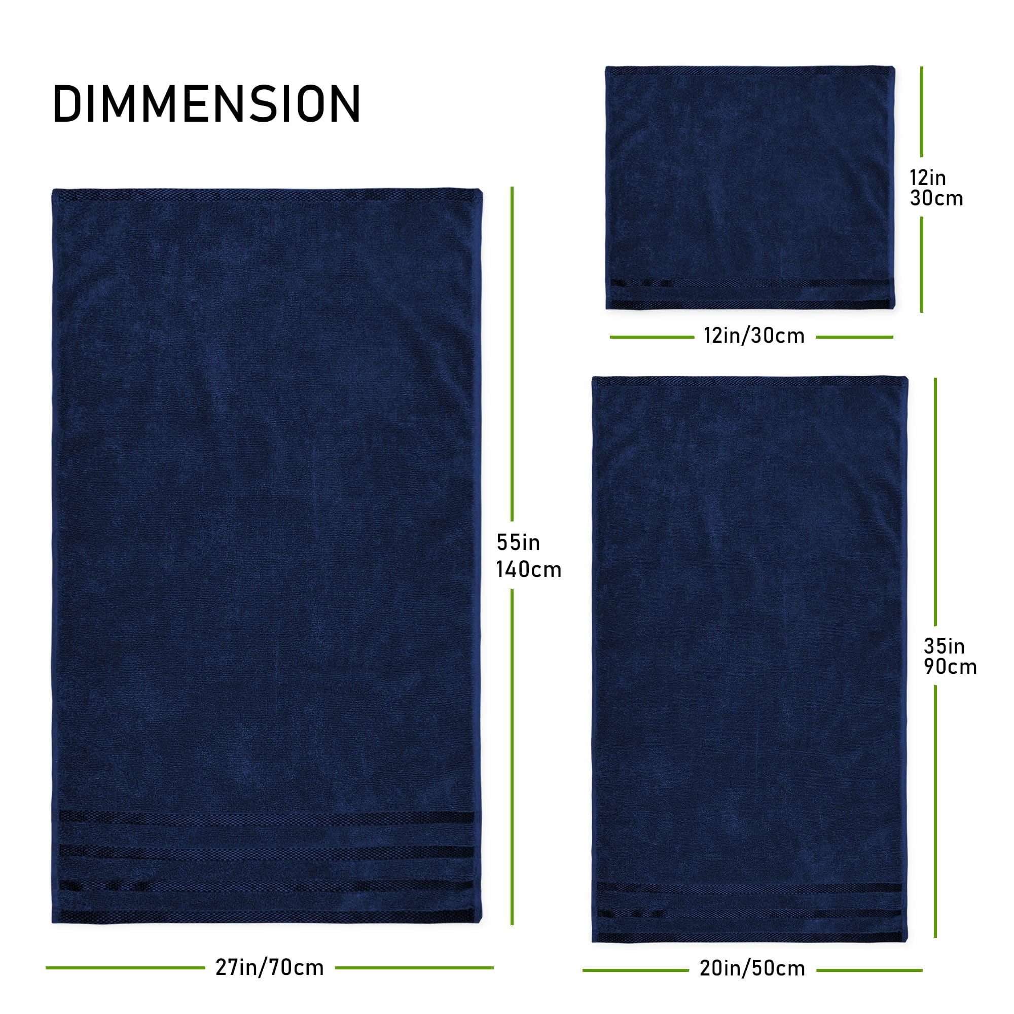 OLIVIA ROCCO Belmont Viscose Stripe Royal Blue Towels 100% Cotton Hotel Quality 10 Piece
