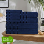 OLIVIA ROCCO Belmont Viscose Stripe Royal Blue Towels 100% Cotton Hotel Quality 10 Piece
