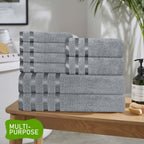OLIVIA ROCCO Belmont Viscose Stripe Silver Towels 100% Cotton Quality Super Absorbent