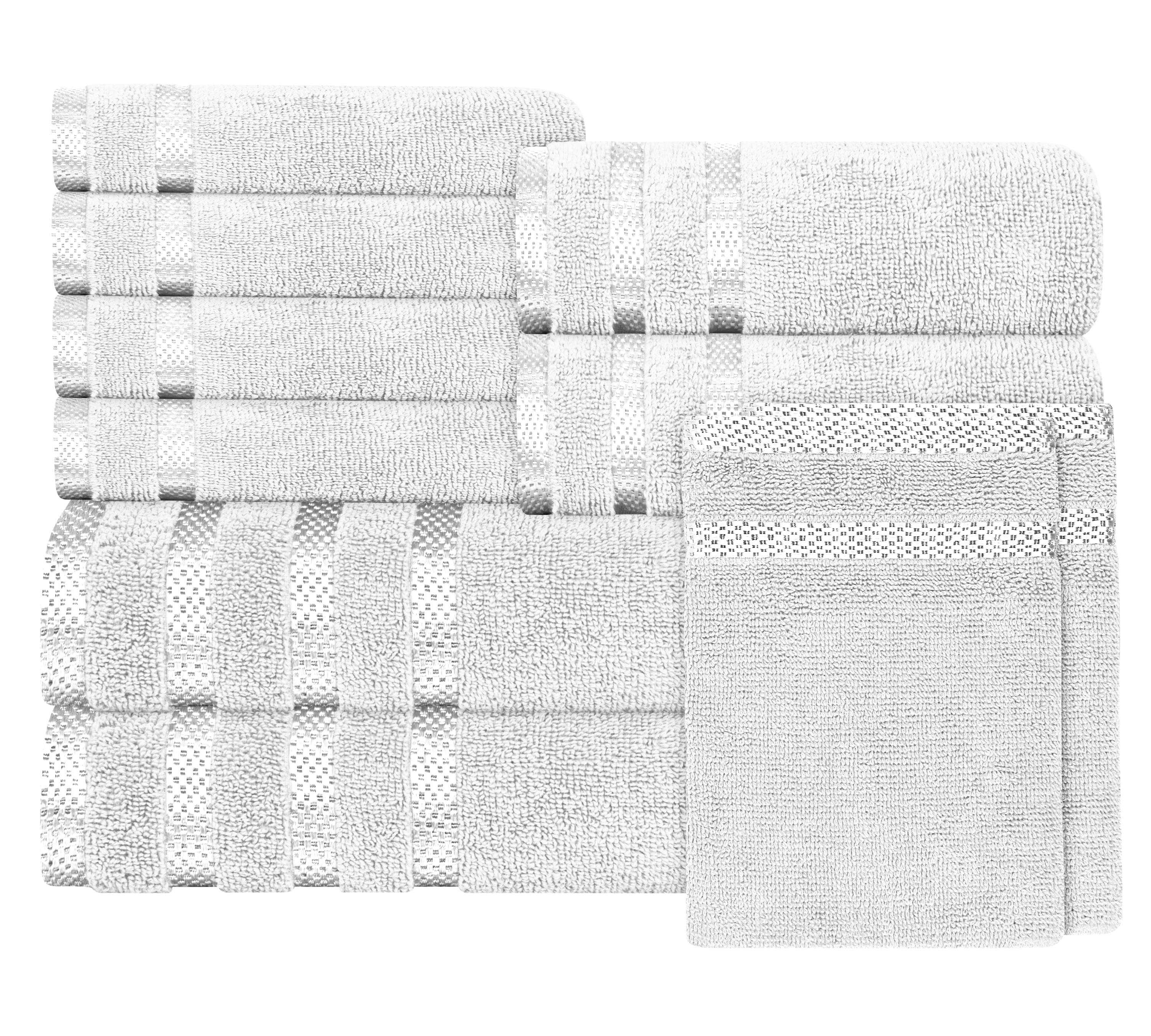 OLIVIA ROCCO Belmont Viscose Stripe White Towels 100% Cotton Hotel Quality Bath Towels