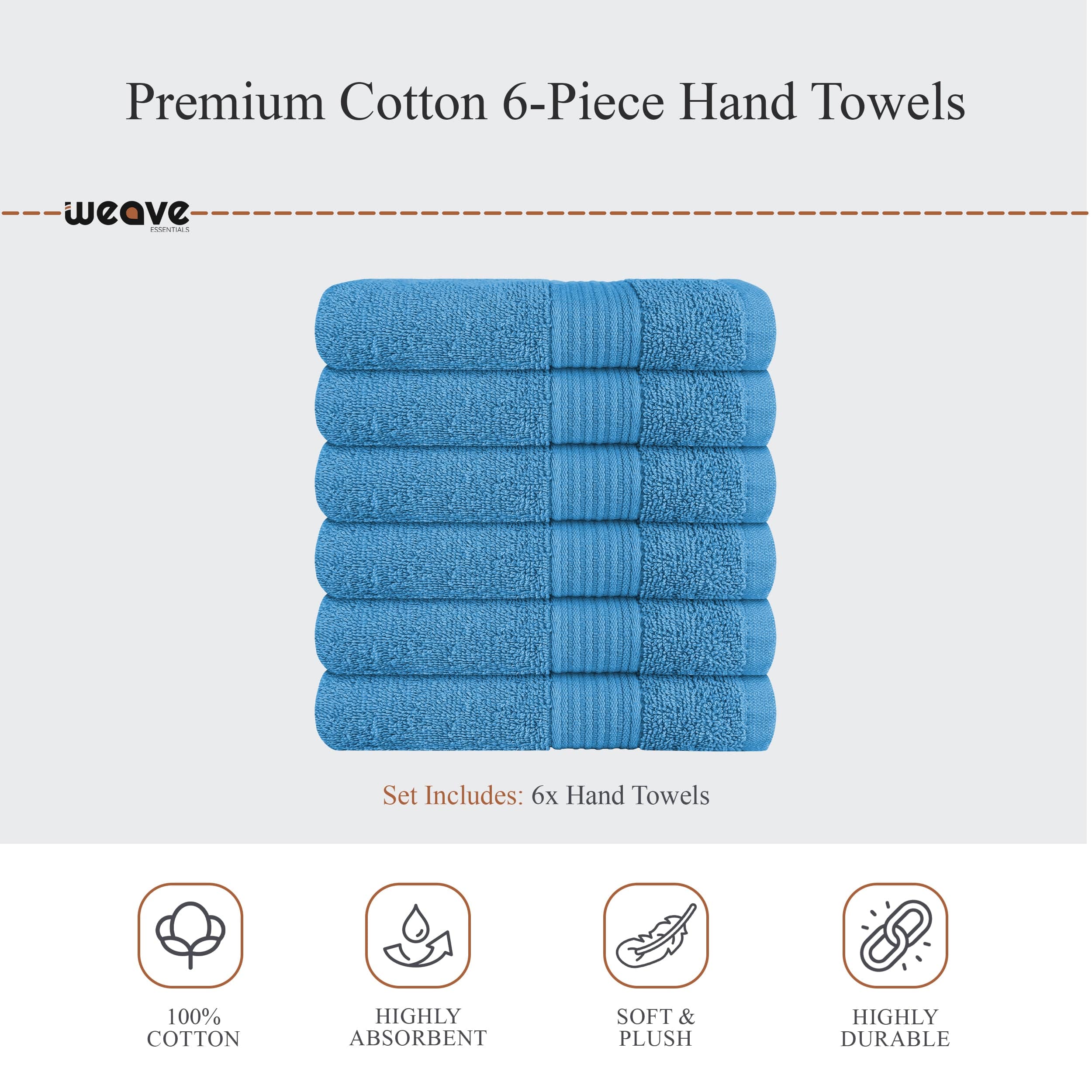 OLIVIA ROCCO Rhodes Towel Aqua 100% Cotton Hotel Quality Soft Super Absorbent Hand Towels