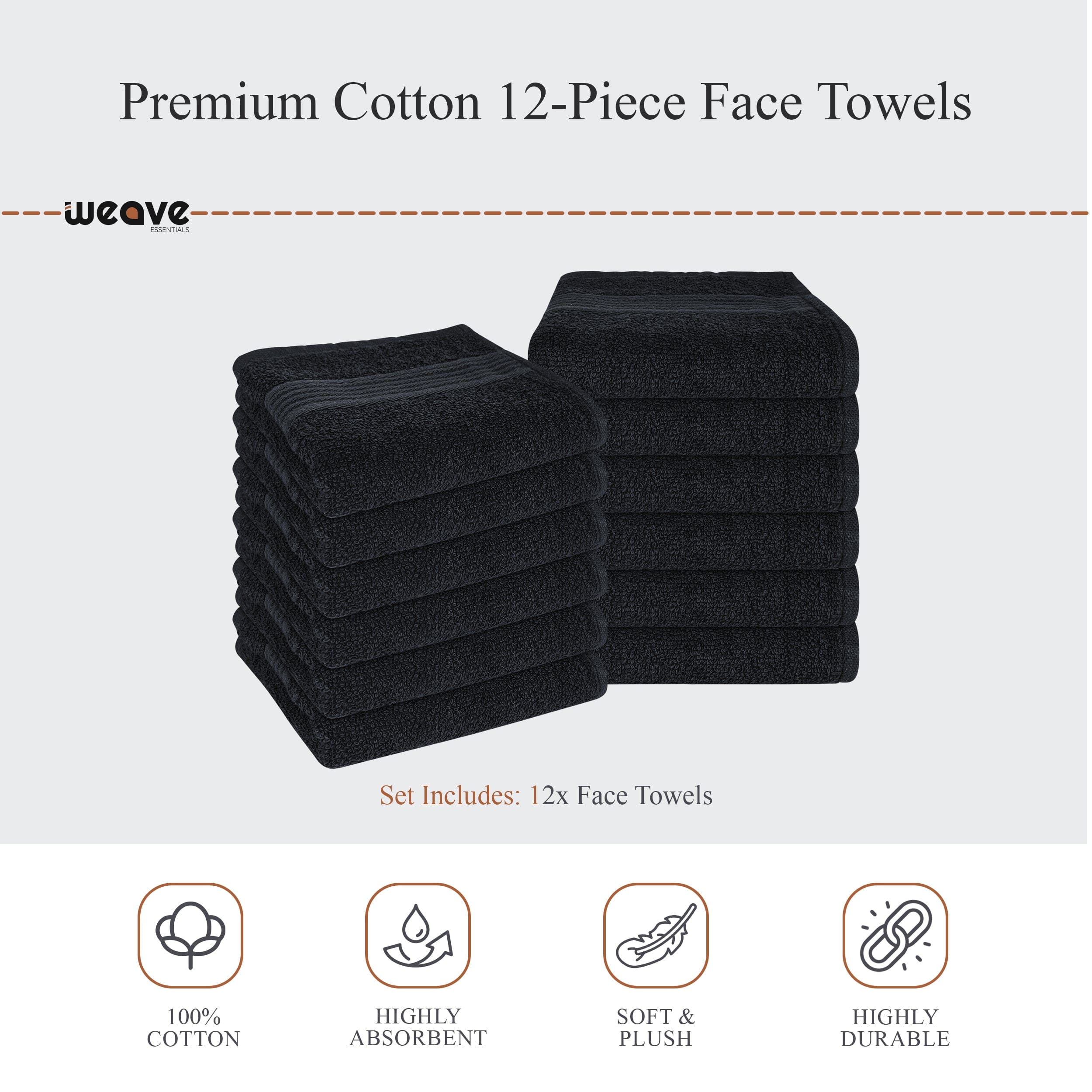 OLIVIA ROCCO Rhodes Towel Black 100% Cotton Hotel Quality Super Absorbent Hand Towels