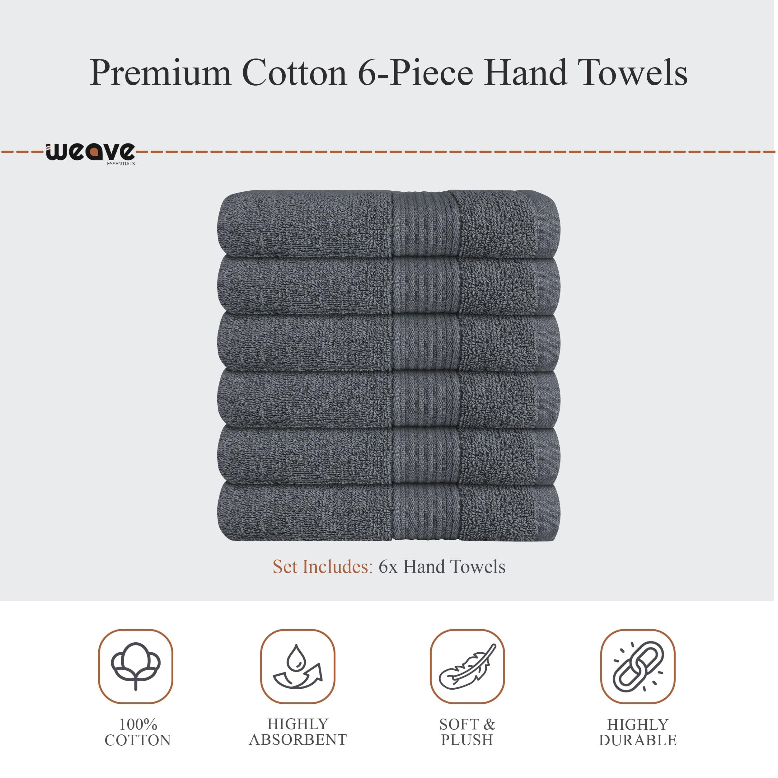 OLIVIA ROCCO Rhodes Towel Grey 100% Cotton Hotel Quality Soft Super Absorbent Hand Bath