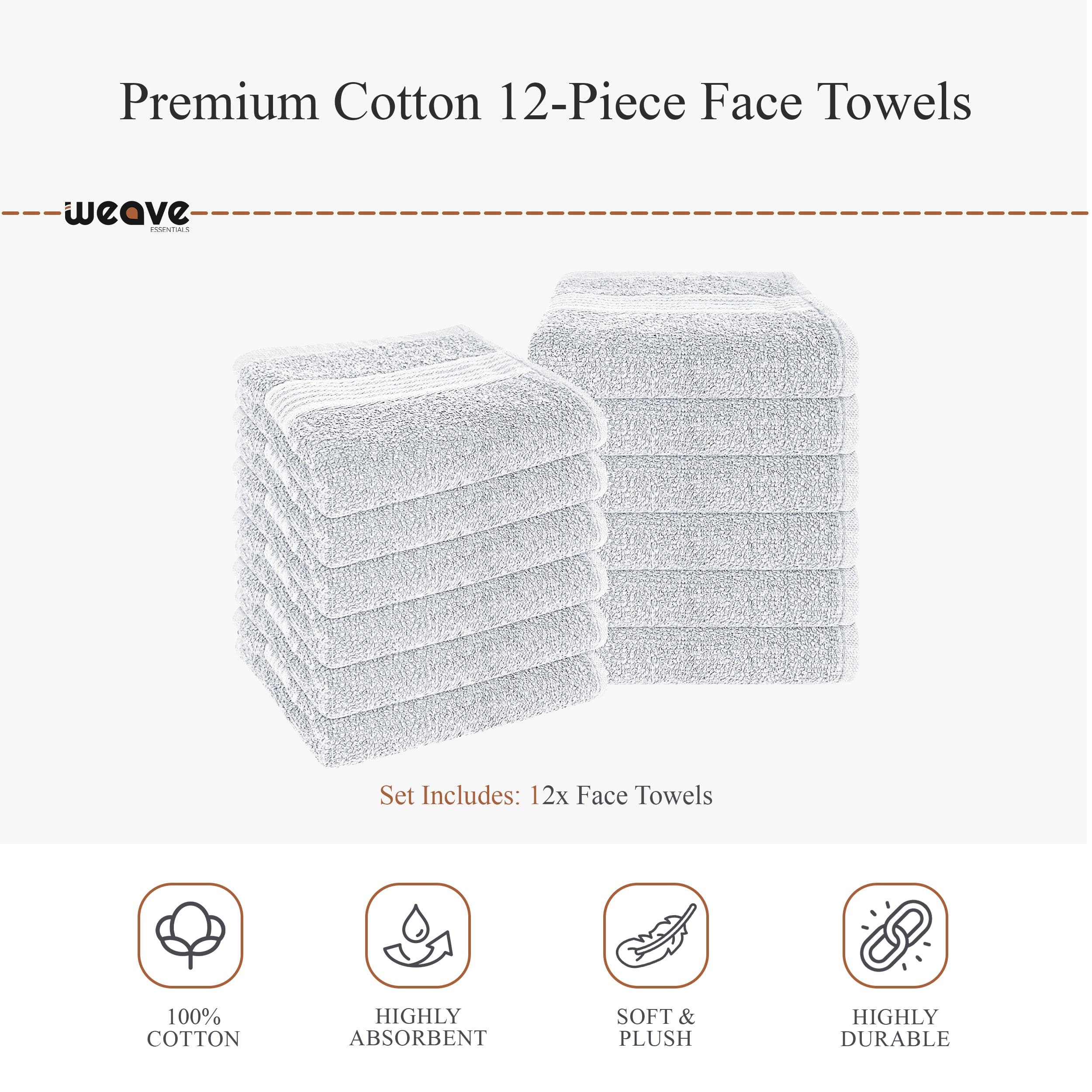 OLIVIA ROCCO Rhodes Towel White 100% Cotton Hotel Quality Soft Super Absorbent Hand Bath