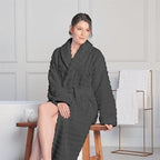 OLIVIA ROCCO Hydro Ribbed Ultra Soft 100% Cotton Hooded Bath Robe With Pockets And Belt