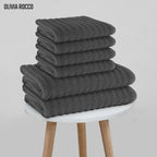 OLIVIA ROCCO Hydro Cotton Ribbed Towels Jumbo Bath Sheets 2 Pack Charcoal Highly