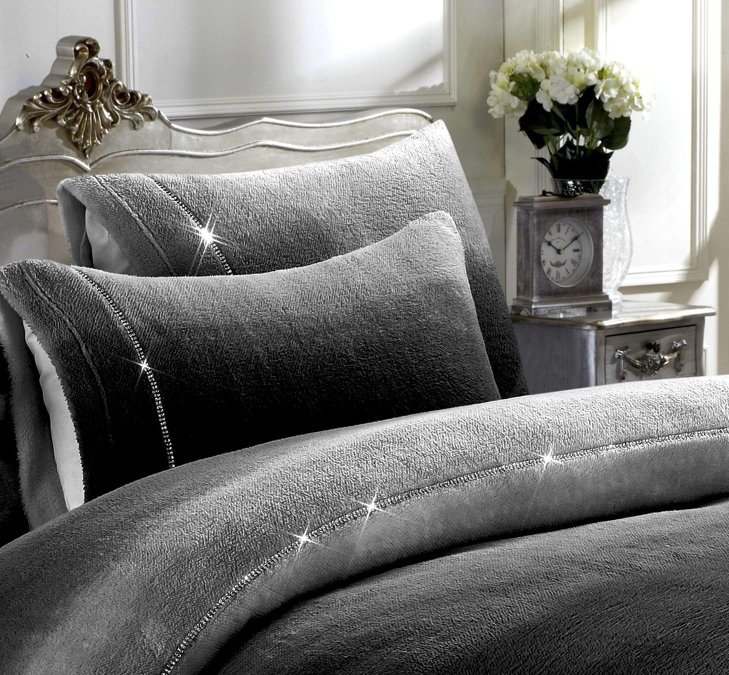 Ombre Teddy Fleece Duvet Set with Diamante Detailing Luxurious Super Soft Bedding Two-Tone Design Available in Single Double King Sizes by OLIVIA ROCCO