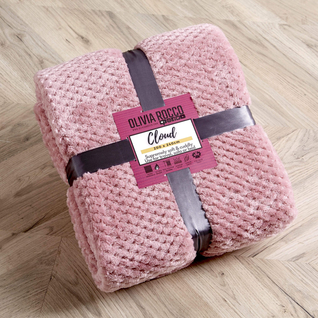 OLIVIA ROCCO Cloud Honeycomb Throw Oversized Chunky Soft Fleece Blanket Faux Fur Polyester Blend Double King Size Ideal For Beds And Sofas Warm Home Decor