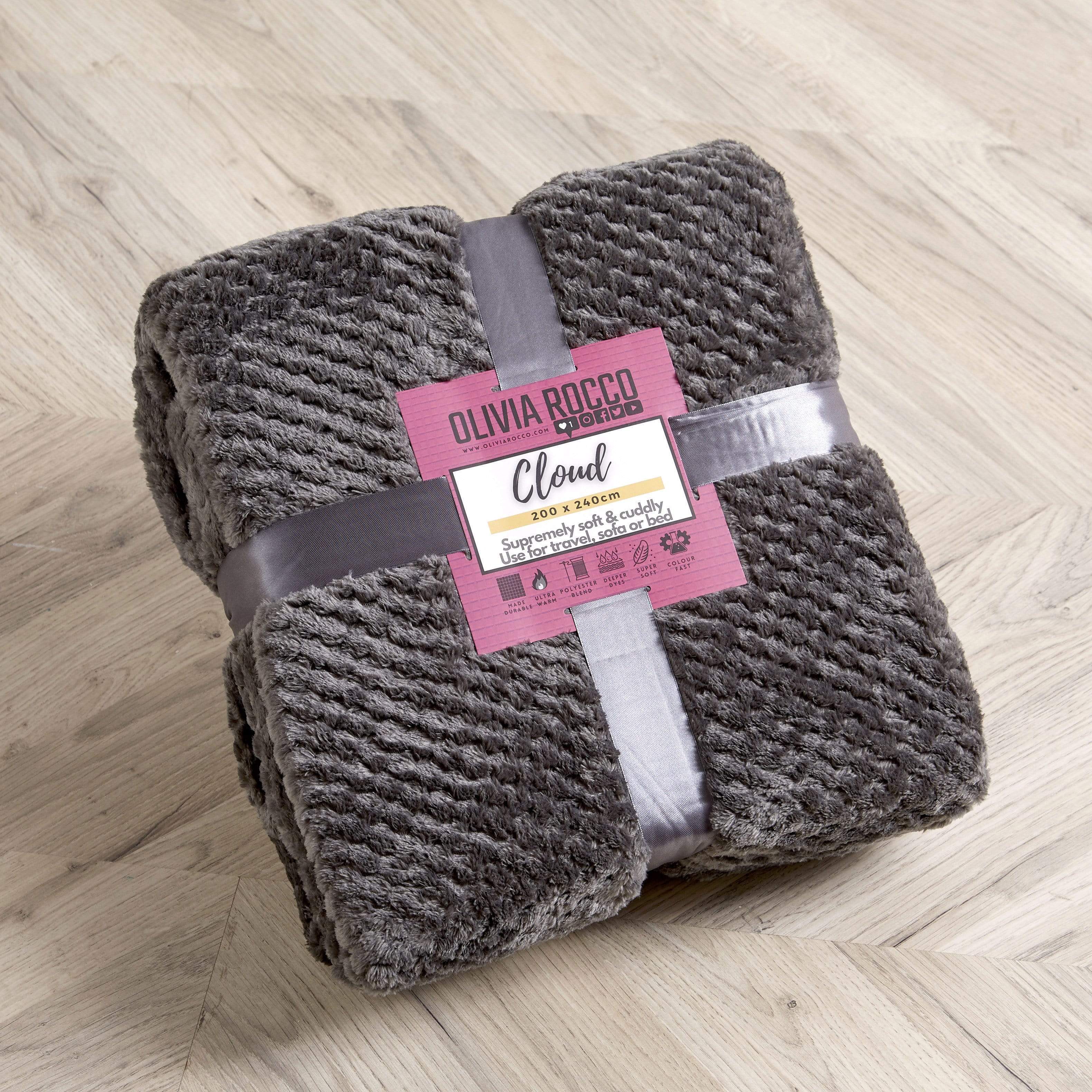 OLIVIA ROCCO Cloud Honeycomb Throw Oversized Chunky Soft Fleece Blanket Faux Fur Polyester Blend Double King Size Ideal For Beds And Sofas Warm Home Decor