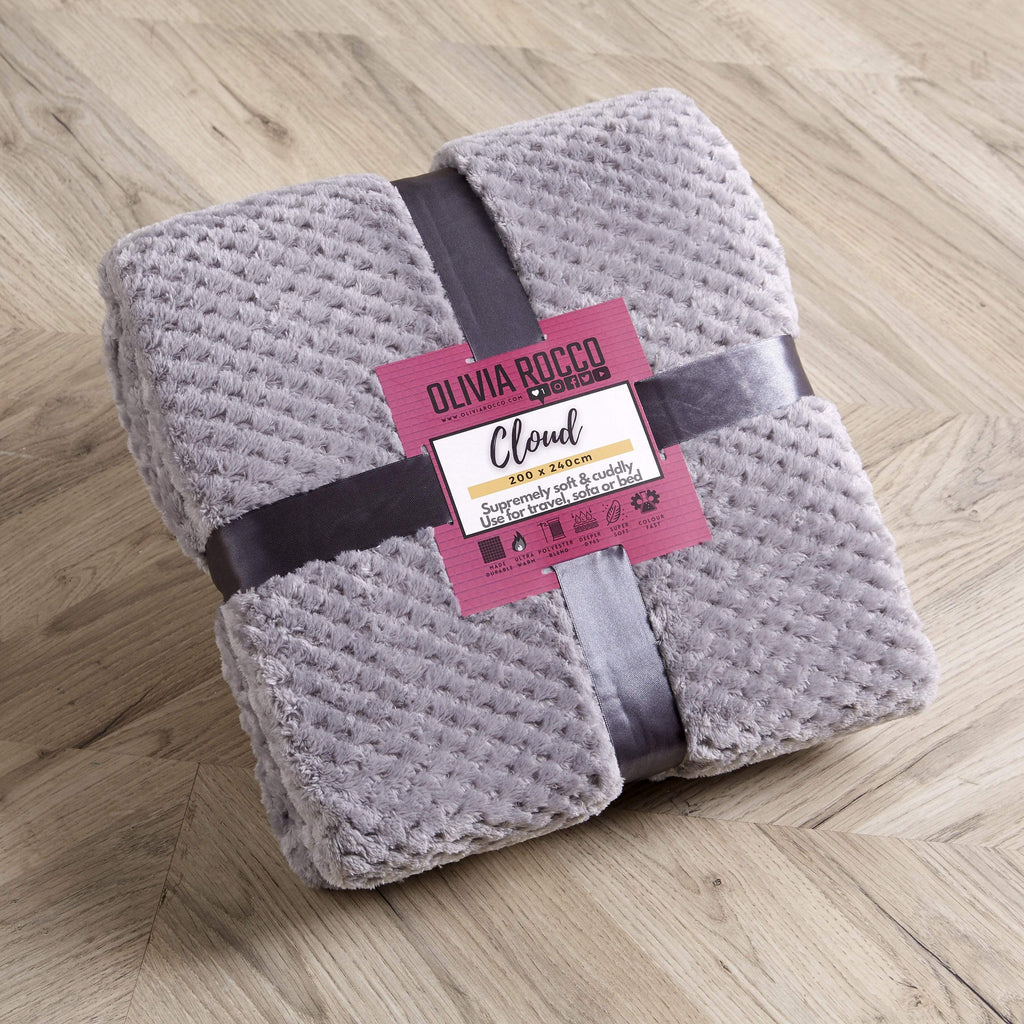 OLIVIA ROCCO Cloud Honeycomb Throw Oversized Chunky Soft Fleece Blanket Faux Fur Polyester Blend Double King Size Ideal For Beds And Sofas Warm Home Decor