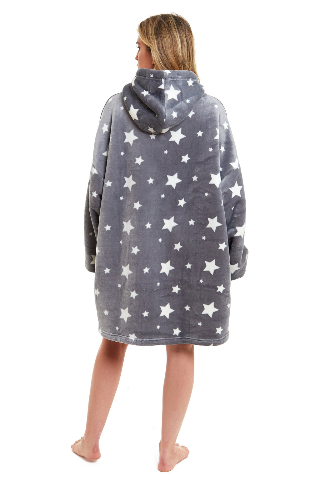 OLIVIA ROCCO Oversized Hooded Blanket Reversible Sherpa Fleece Grey Stars Plush Cozy Hoodie For Adults And Kids Ultra Soft Lining Lounge Wear - Nest UK