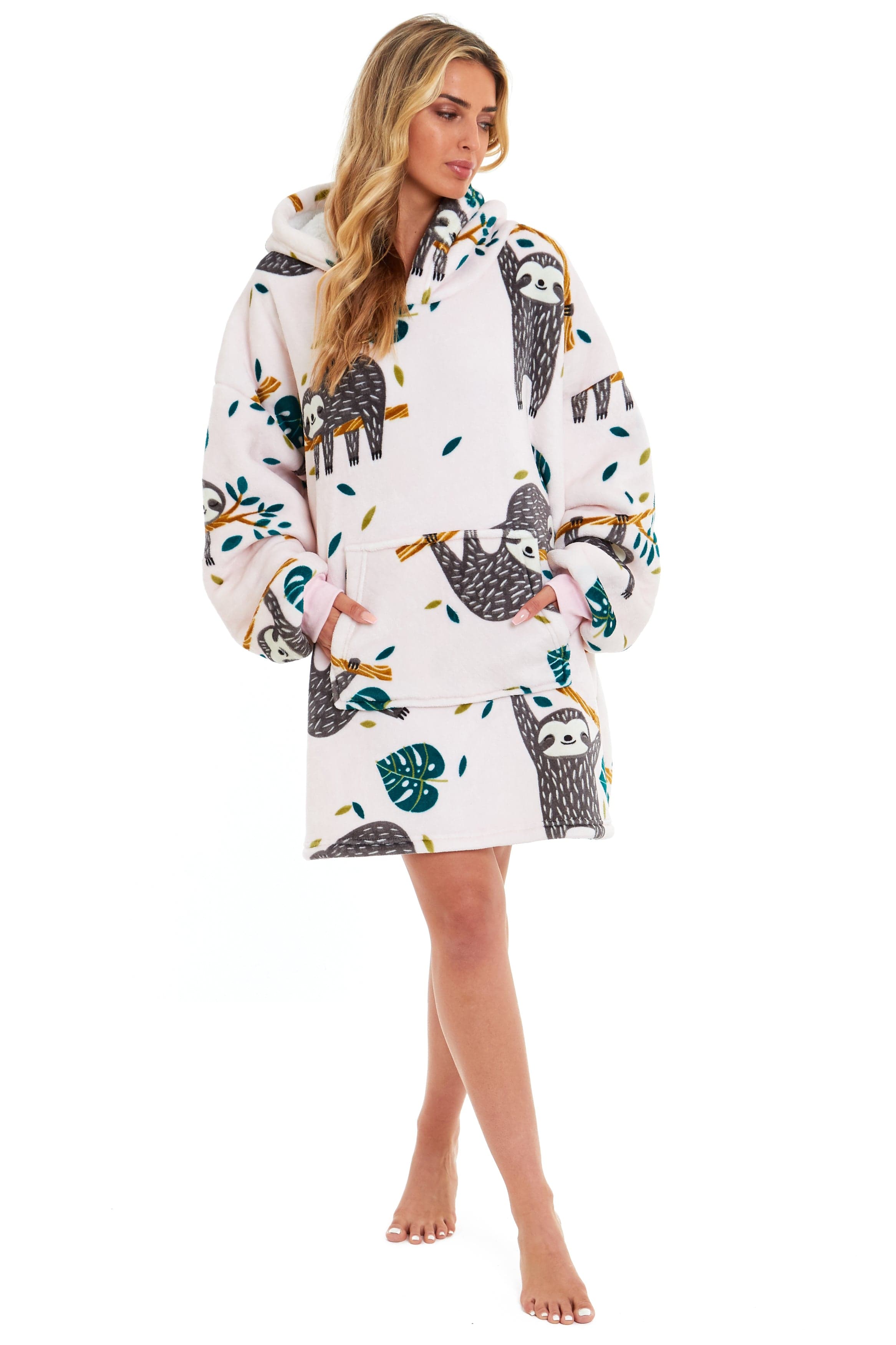 OLIVIA ROCCO Oversized Sloth Hoodie Blanket With Reversible Sherpa Fleece Giant 6XL For Adults And Kids Pockets Elastic Cuffs