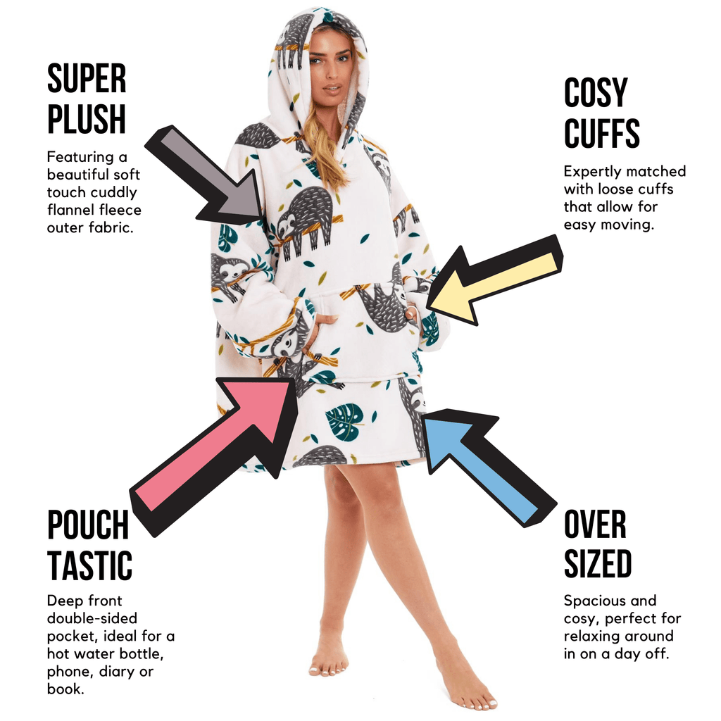 OLIVIA ROCCO Oversized Sloth Hoodie Blanket With Reversible Sherpa Fleece Giant 6XL For Adults And Kids Pockets Elastic Cuffs