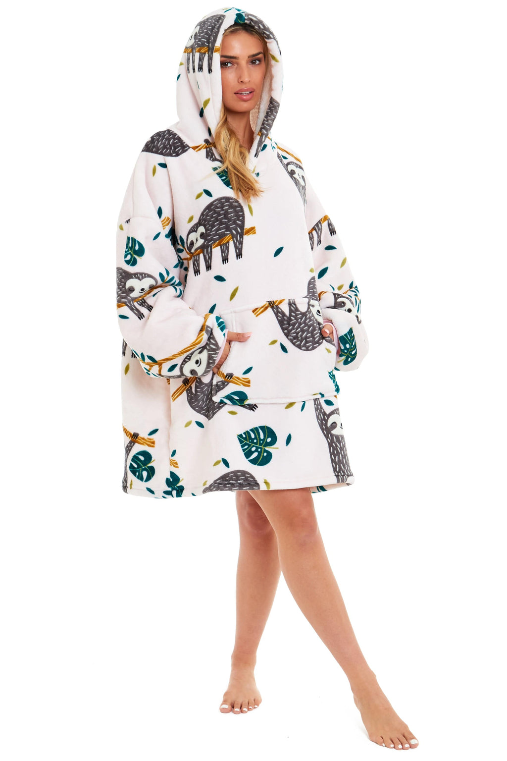 OLIVIA ROCCO Oversized Sloth Hoodie Blanket With Reversible Sherpa Fleece Giant 6XL For Adults And Kids Pockets Elastic Cuffs