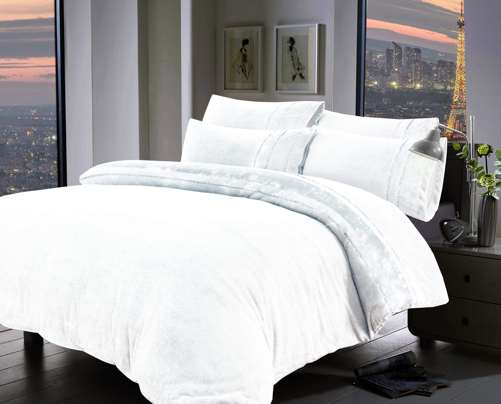 OLIVIA ROCCO Paris Glitz Teddy Fleece Duvet Set Diamante Detailing Super Soft Faux Fur OEKO TEX Certified Multiple Sizes