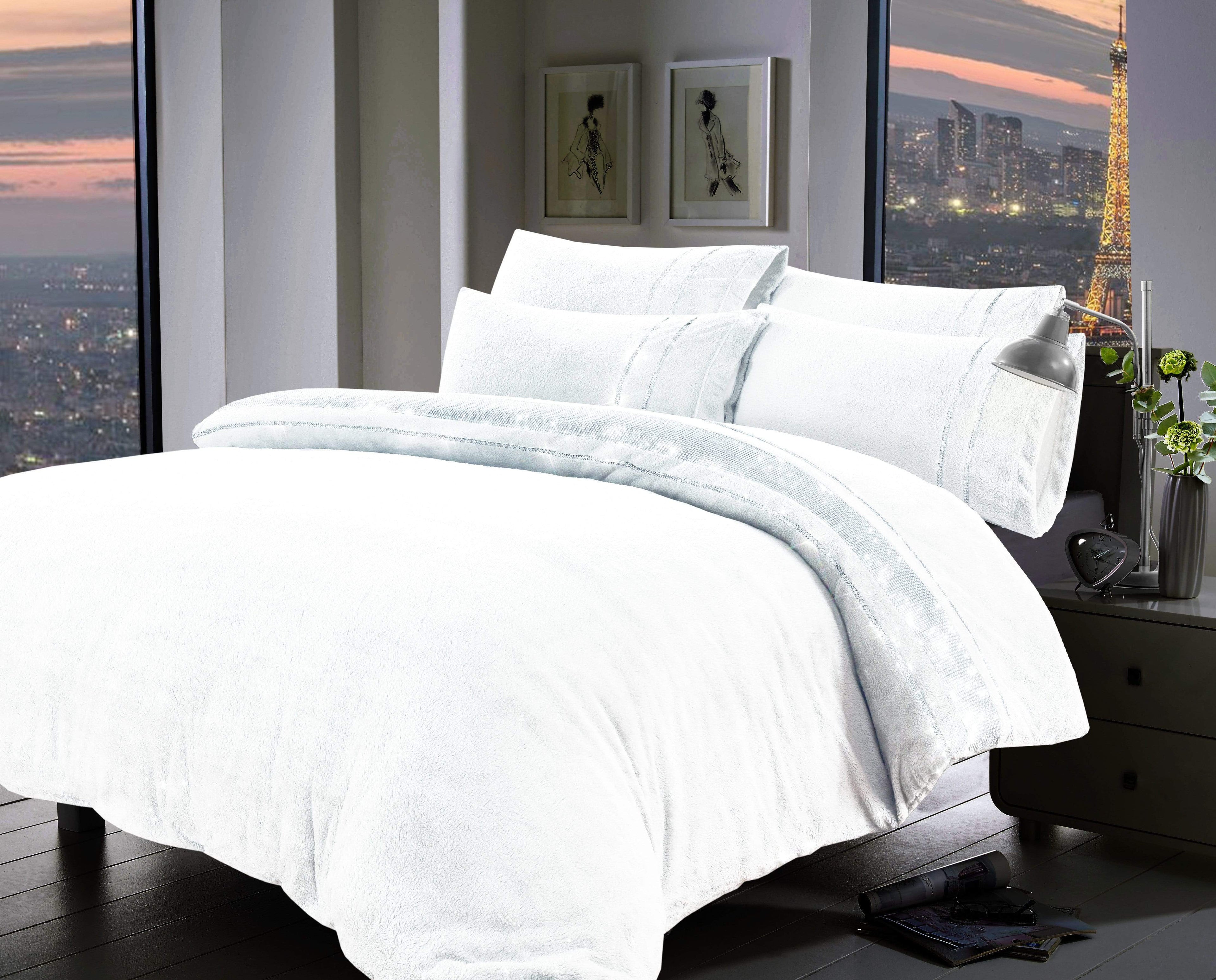 OLIVIA ROCCO Paris Glitz Teddy Fleece Duvet Set Diamante Detailing Super Soft Faux Fur OEKO TEX Certified Multiple Sizes