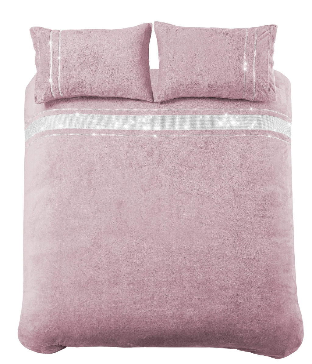 OLIVIA ROCCO Paris Glitz Teddy Fleece Duvet Set Diamante Detailing Super Soft Faux Fur OEKO TEX Certified Multiple Sizes