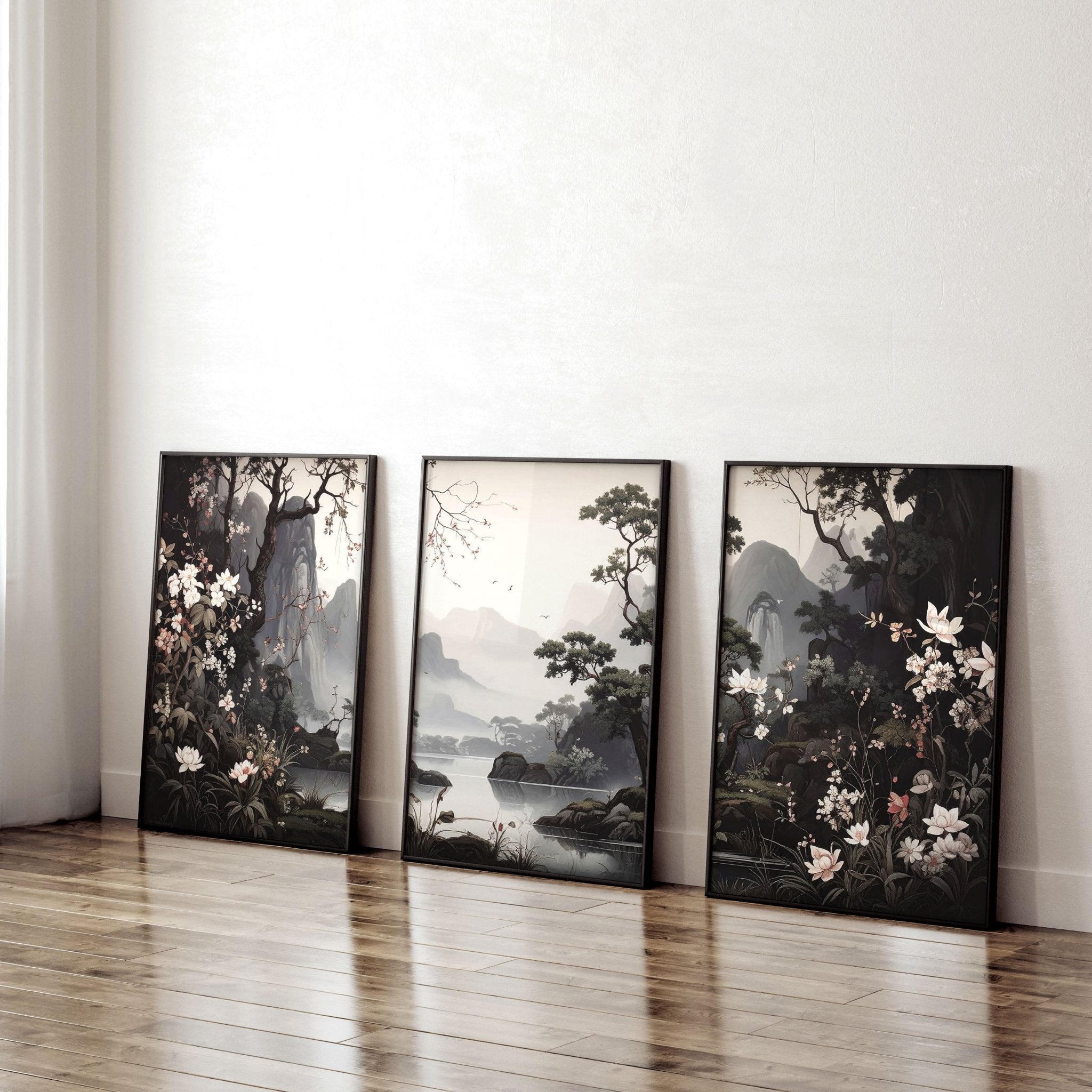 Pictures For Living Room Wall | Set of 3 Chinoiserie Wall art Prints