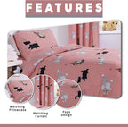 OLIVIA ROCCO Pink Dog Print Duvet Cover Set With Matching Curtains Cotton Blend Bedding For Kids And Adults Machine Washable