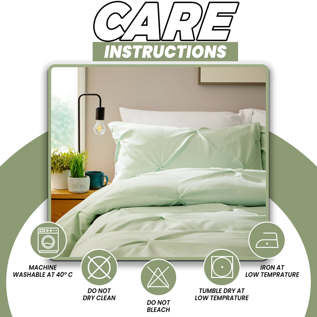 OLIVIA ROCCO Pintuck Sage Green Microfibre Duvet Cover Set With Pillowcases Easy Care Breathable Machine Washable Bedding