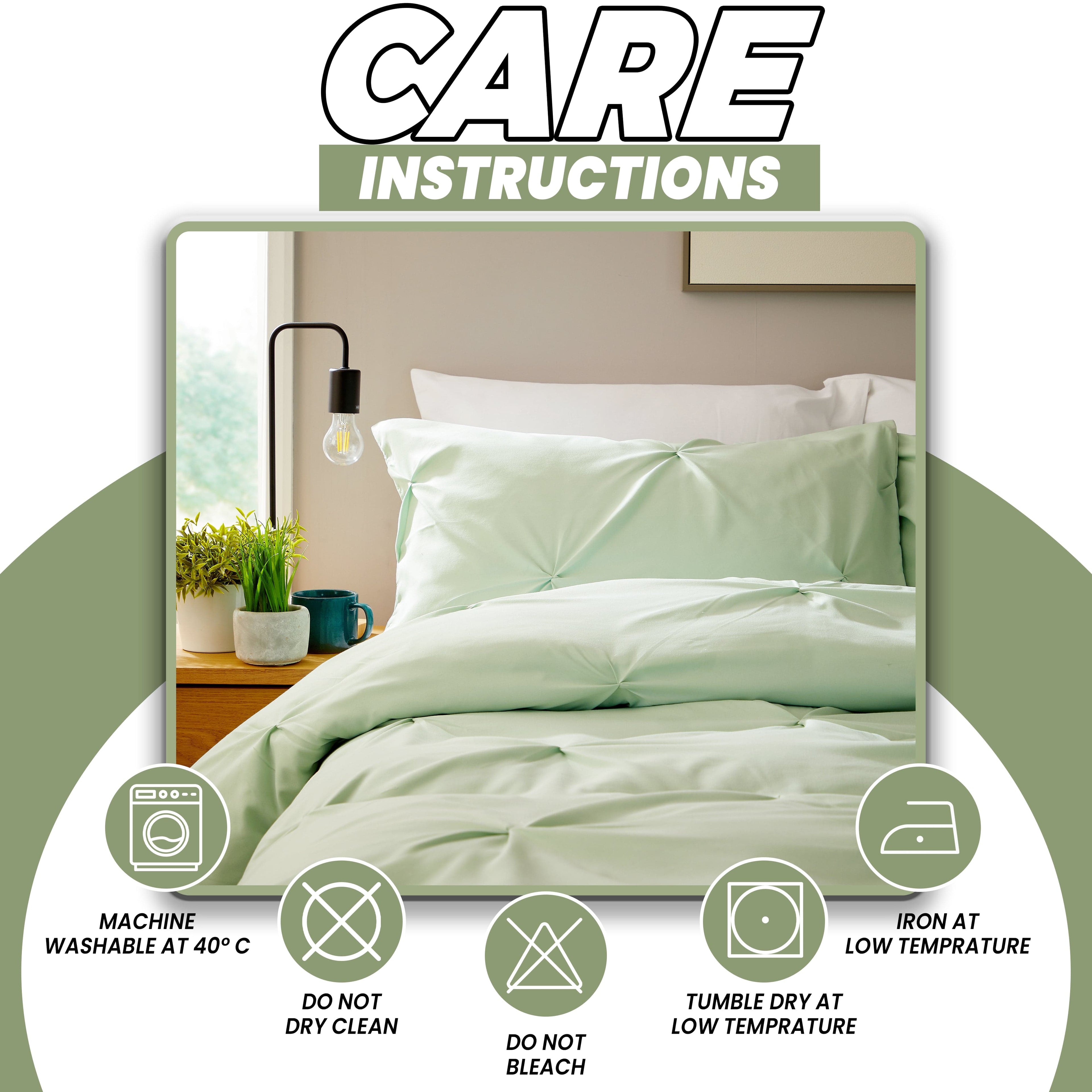 OLIVIA ROCCO Pintuck Sage Green Microfibre Duvet Cover Set With Pillowcases Easy Care Breathable Machine Washable Bedding