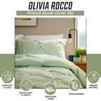 OLIVIA ROCCO Pintuck Sage Green Microfibre Duvet Cover Set With Pillowcases Easy Care Breathable Machine Washable Bedding