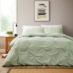 OLIVIA ROCCO Pintuck Sage Green Microfibre Duvet Cover Set With Pillowcases Easy Care Breathable Machine Washable Bedding