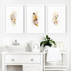 Prints for bathroom wall  | set of 3 Shabby Chic wall art