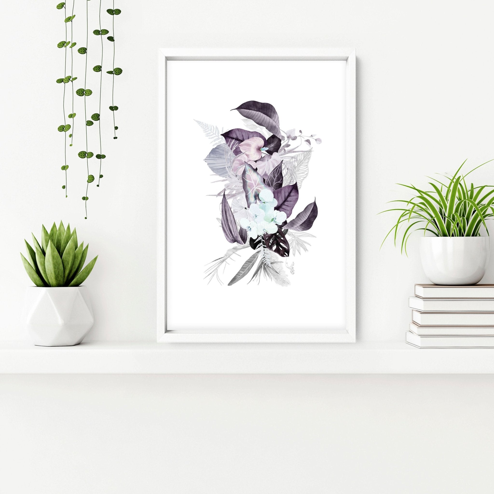Wall decor for bathrooms | Set of 3 Tropical Purple wall art