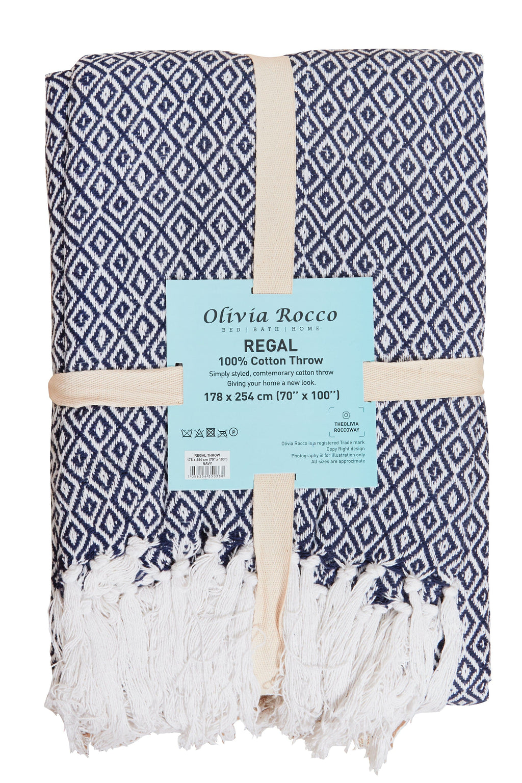 OLIVIA ROCCO Regal Handwoven Pure Cotton Throw Blanket Diamond Geometric Pattern Eco-Friendly Durable Bedspread Sofa Cover Multiple Sizes