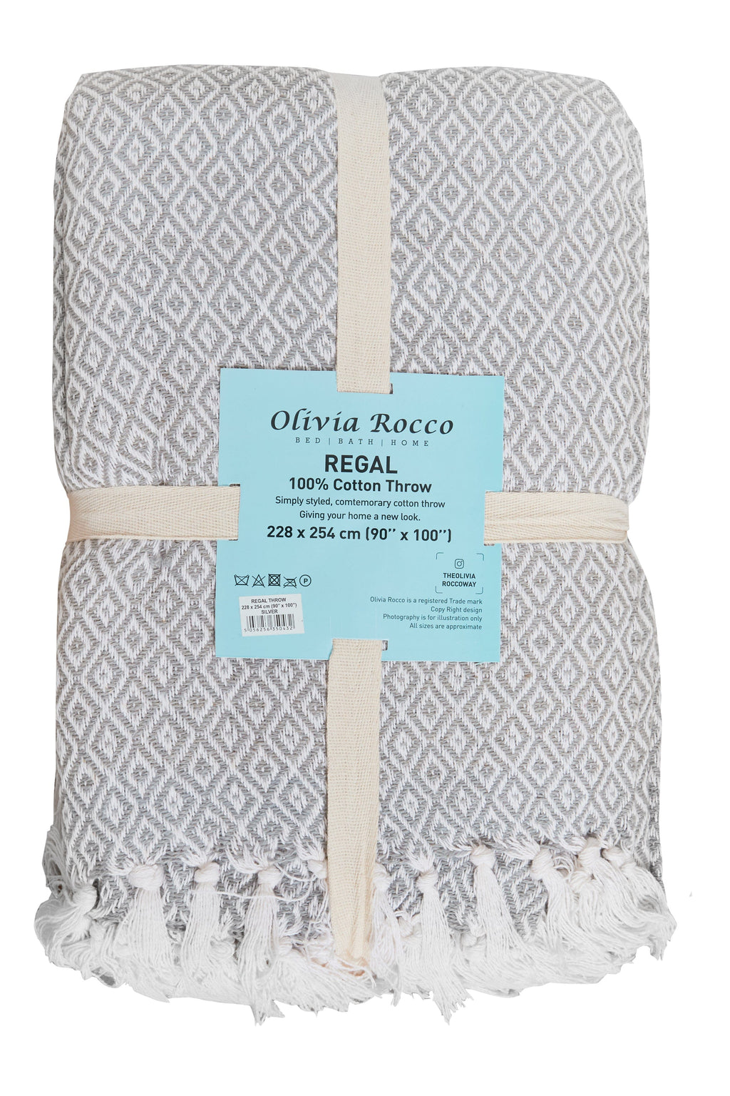 OLIVIA ROCCO Regal Handwoven Pure Cotton Throw Blanket Diamond Geometric Pattern Eco-Friendly Durable Bedspread Sofa Cover Multiple Sizes