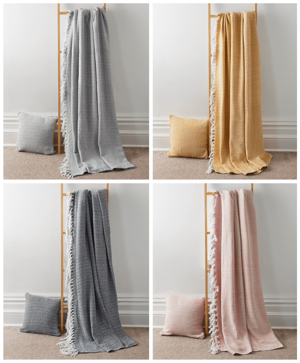 OLIVIA ROCCO Regal Handwoven Pure Cotton Throw Blanket Diamond Geometric Pattern Eco-Friendly Durable Bedspread Sofa Cover Multiple Sizes