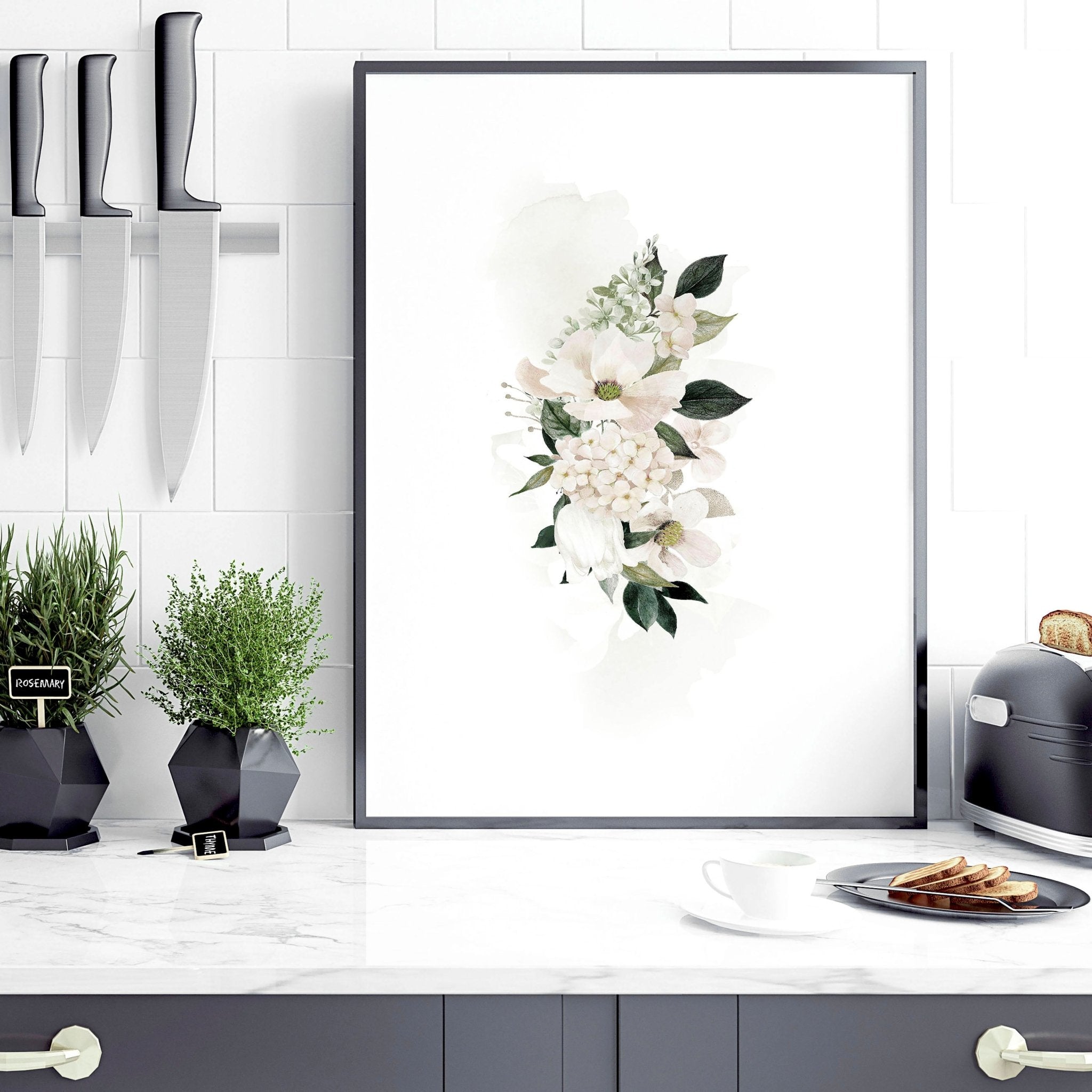 Kitchen prints set of 3 | set of 3 Shabby Chic Floral art prints