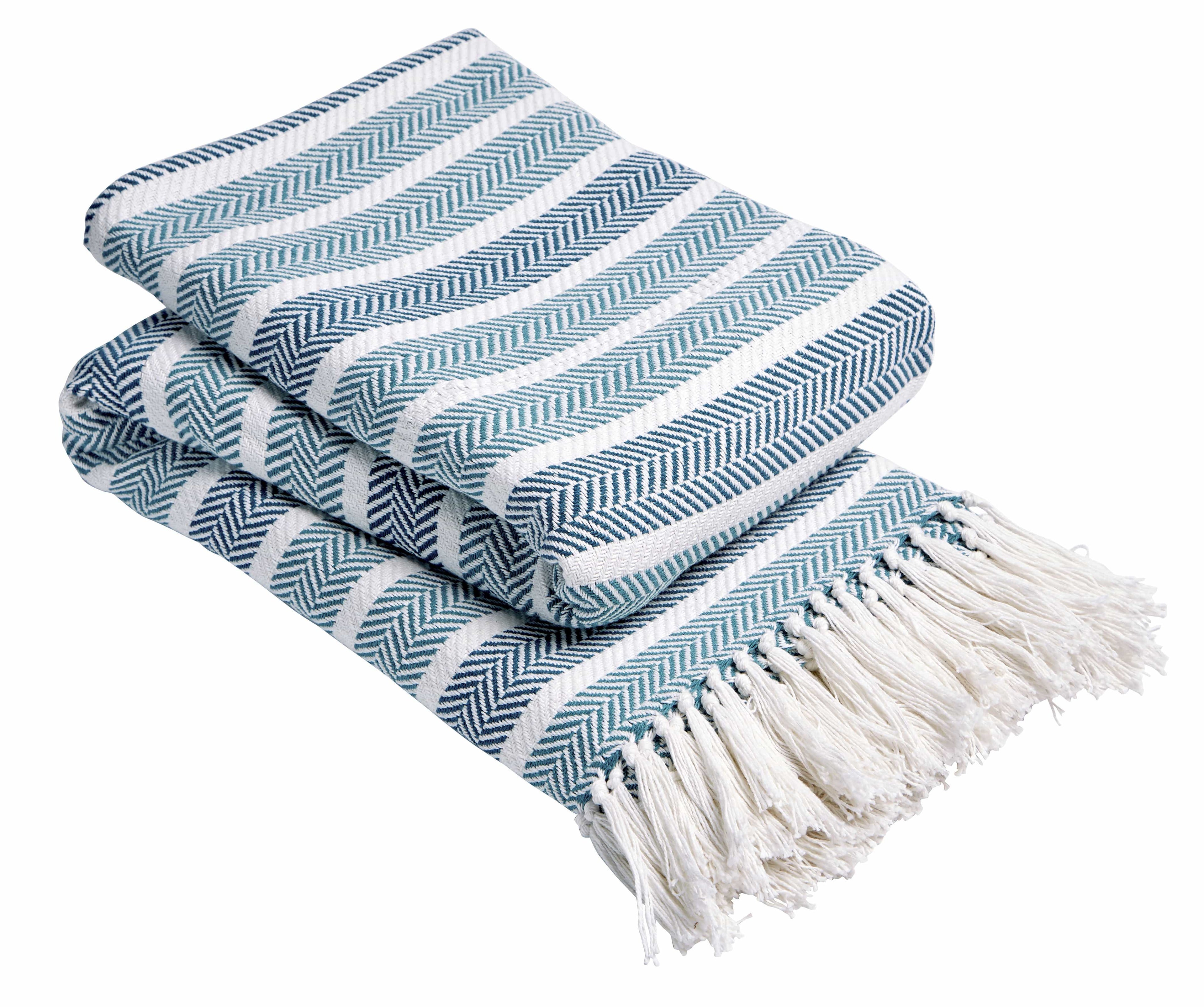 Stripe Handwoven Pure Cotton Throw Blanket with Tassells Eco-Friendly Perfect for Sofa Bed and Home Decor Available in Multiple Sizes and Calming Colours by OLIVIA ROCCO