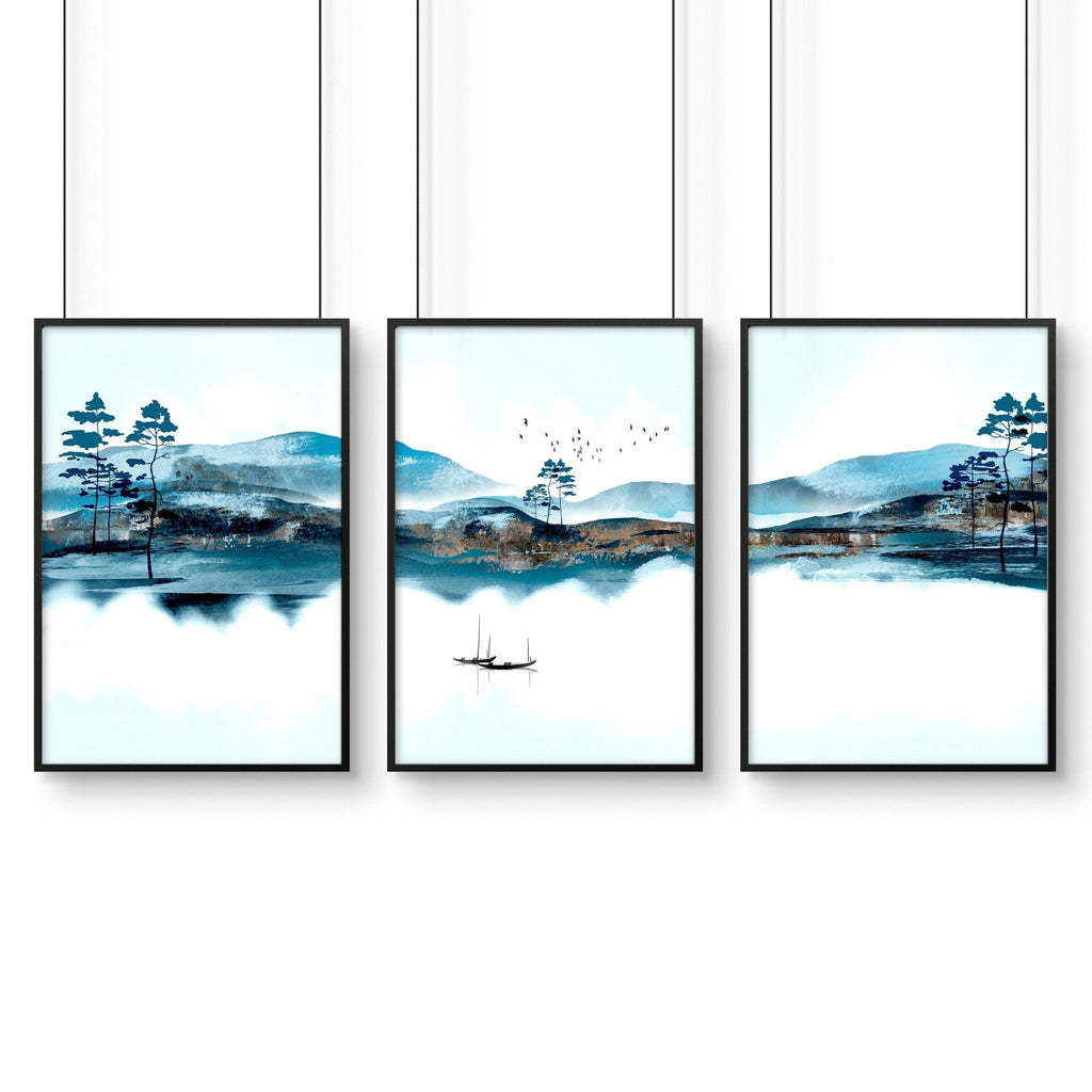 3 Wall Art Set – Teal Japanese Landscape Prints