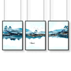 3 Wall Art Set – Teal Japanese Landscape Prints