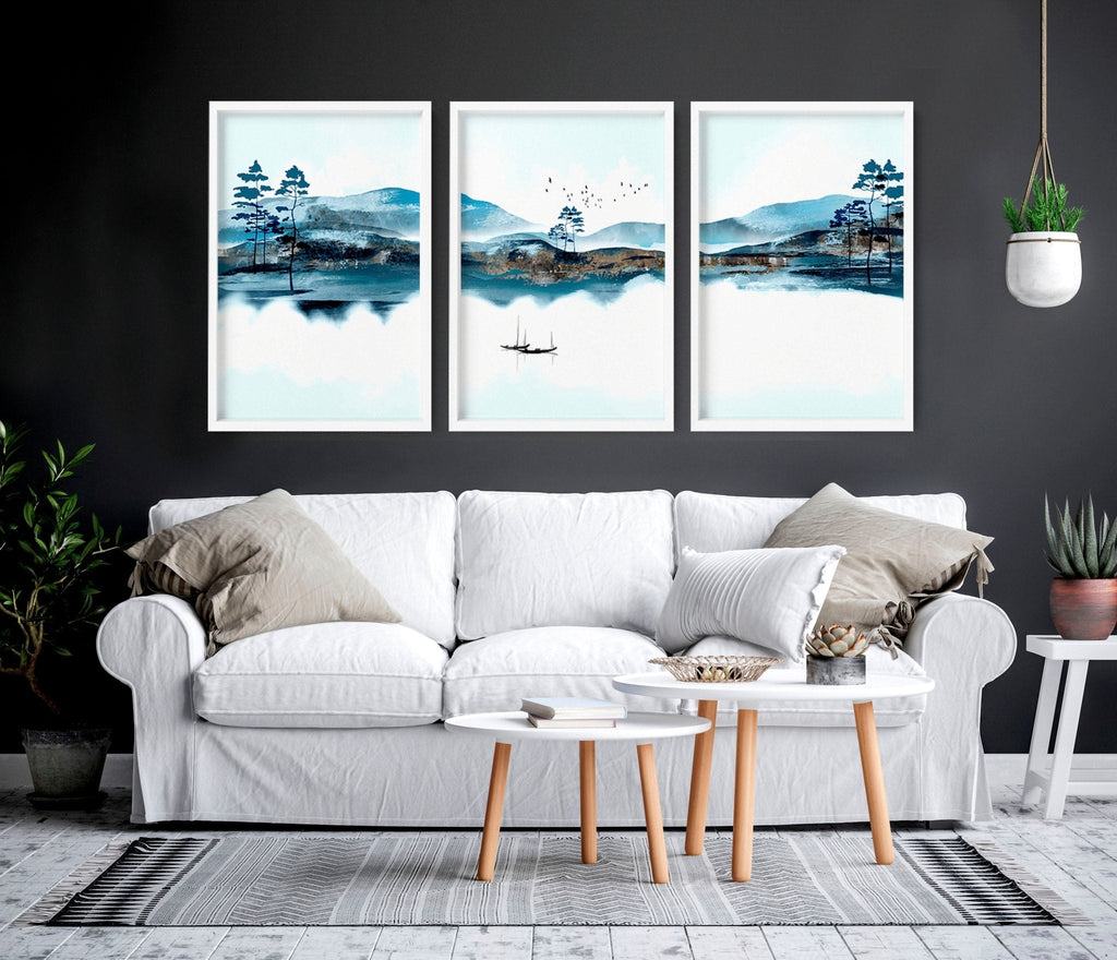 3 Wall Art Set – Teal Japanese Landscape Prints