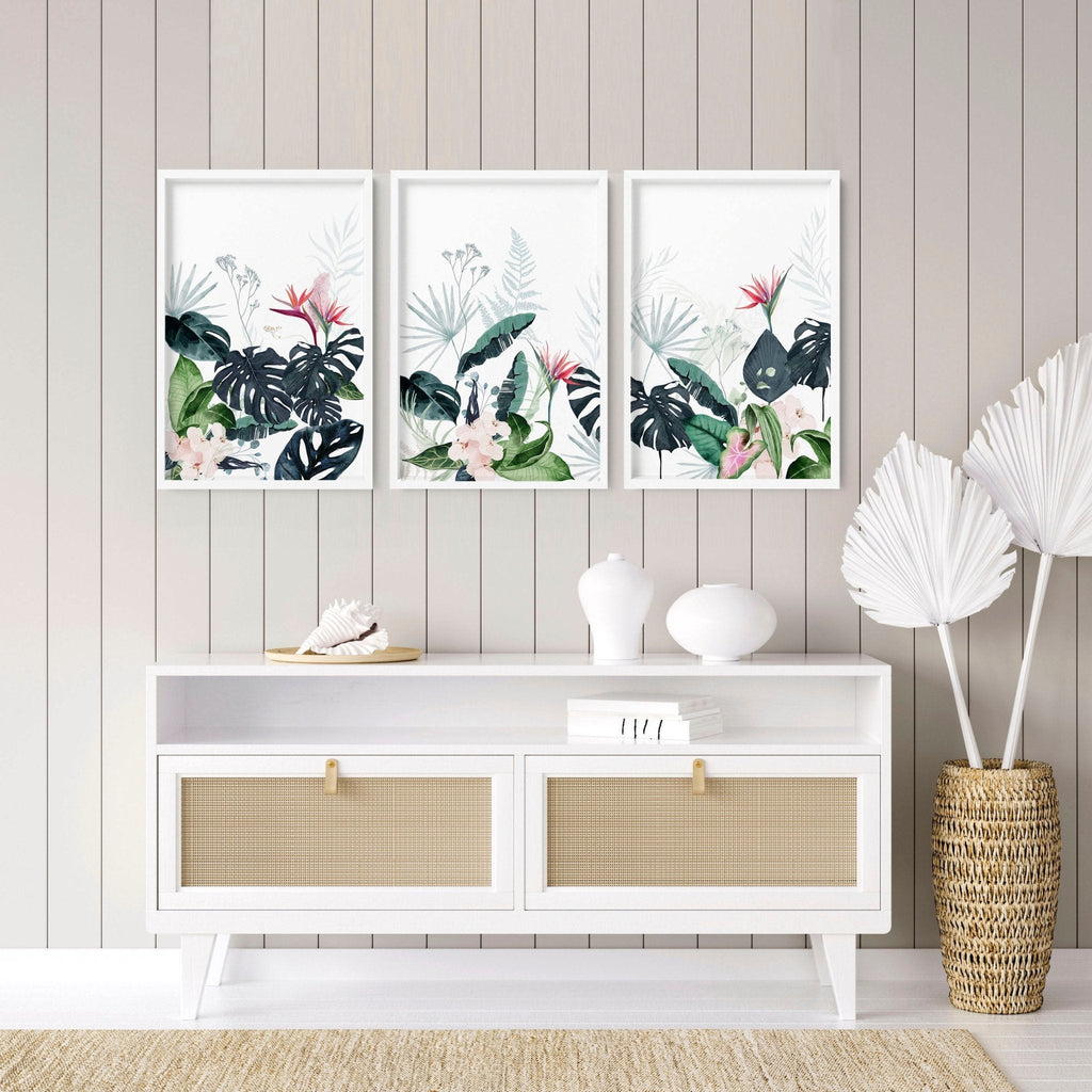 Wall painting for living room | Set of 3 Tropical wall art