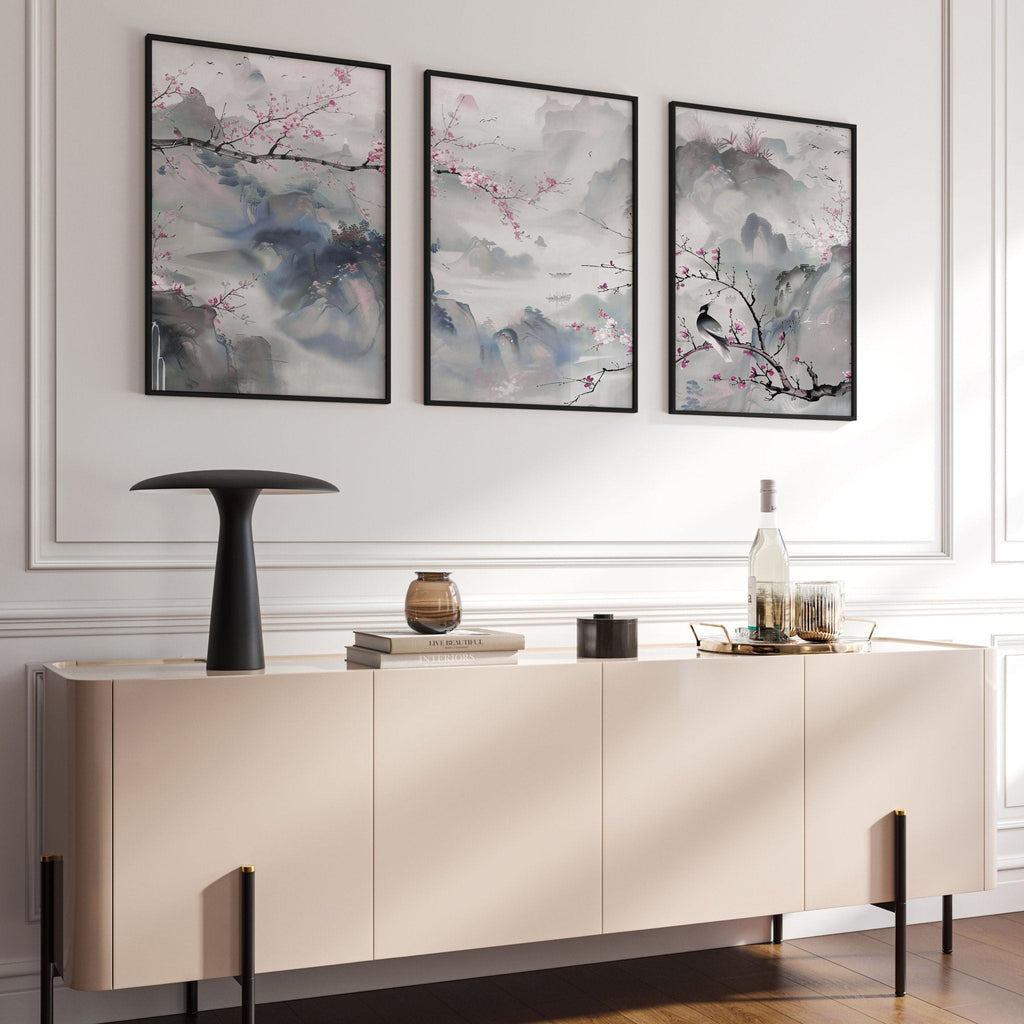 Wall Art Living Room Large | Set of 3 Chinoiserie Wall art Prints
