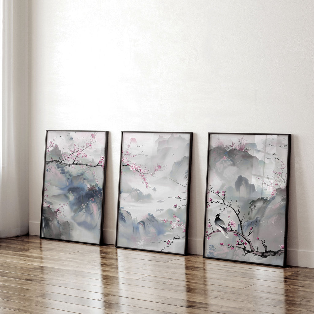 Wall Art Living Room Large | Set of 3 Chinoiserie Wall art Prints