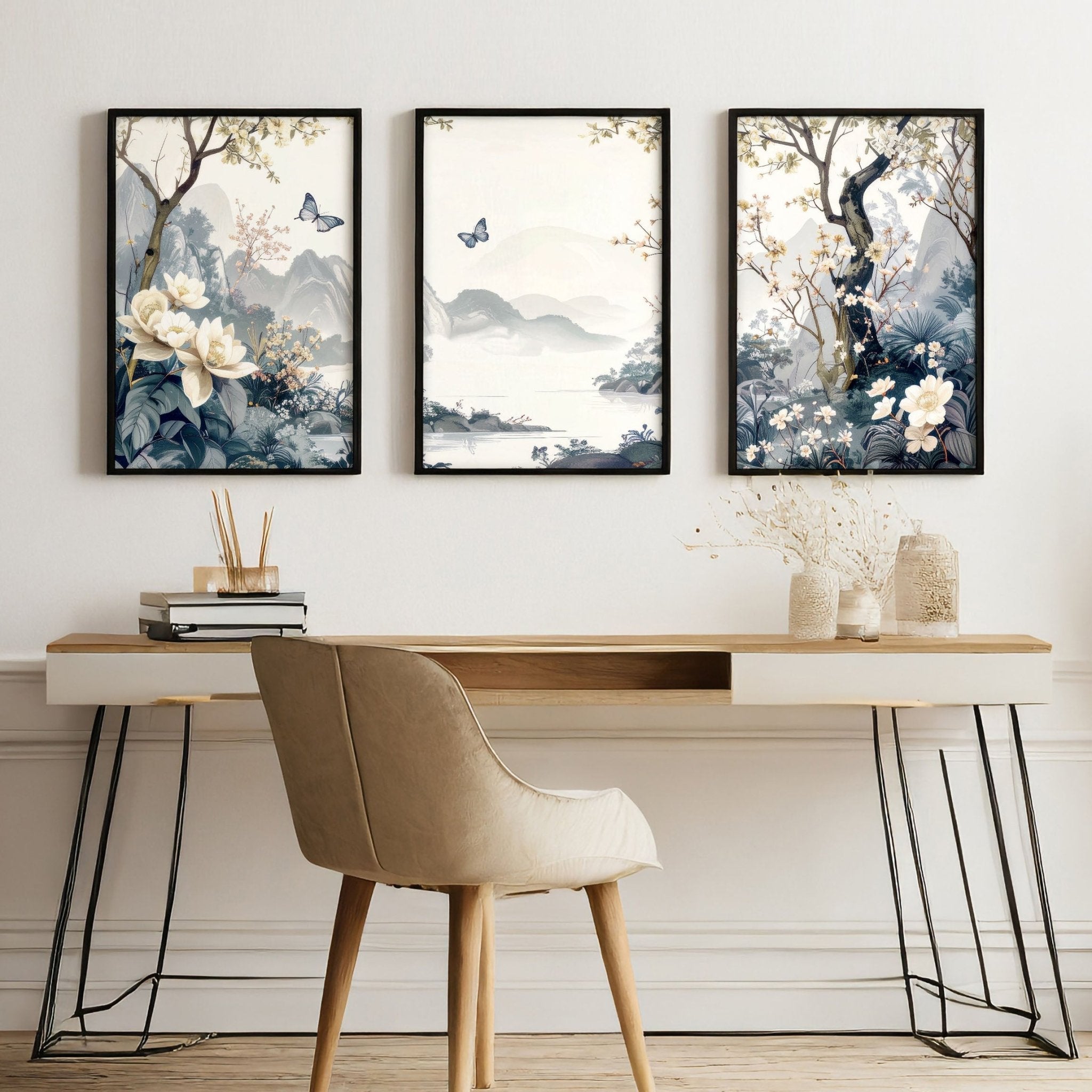 Wall Framed Art | Set of 3 Chinoiserie Wall art Prints